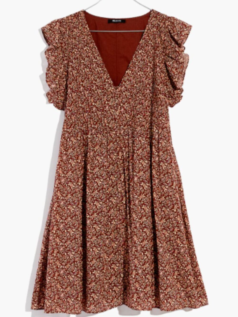 Madewell rust colored Pintuck Mini Dress in Florentine mini Floral